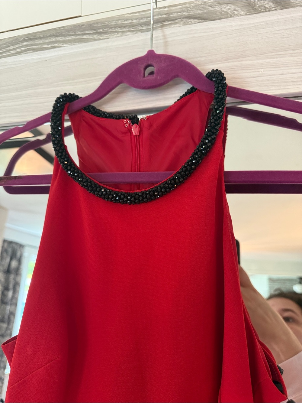 Calvin Klein Red Halter Maxi Dress with Beaded Neckline - Picture 3 of 12